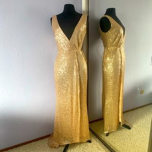 Gold sequin wrap around dress size 2